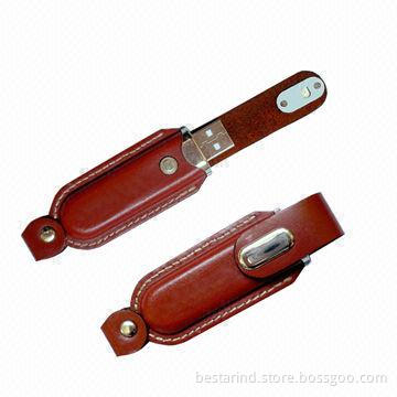 Leather USB Drive, Popular Design, logo can be embossed or silk printed